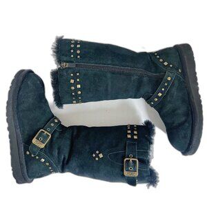 UGG Australia Black Shearling Studded Moto Boots Zip Up Girl's Kid's Size 3